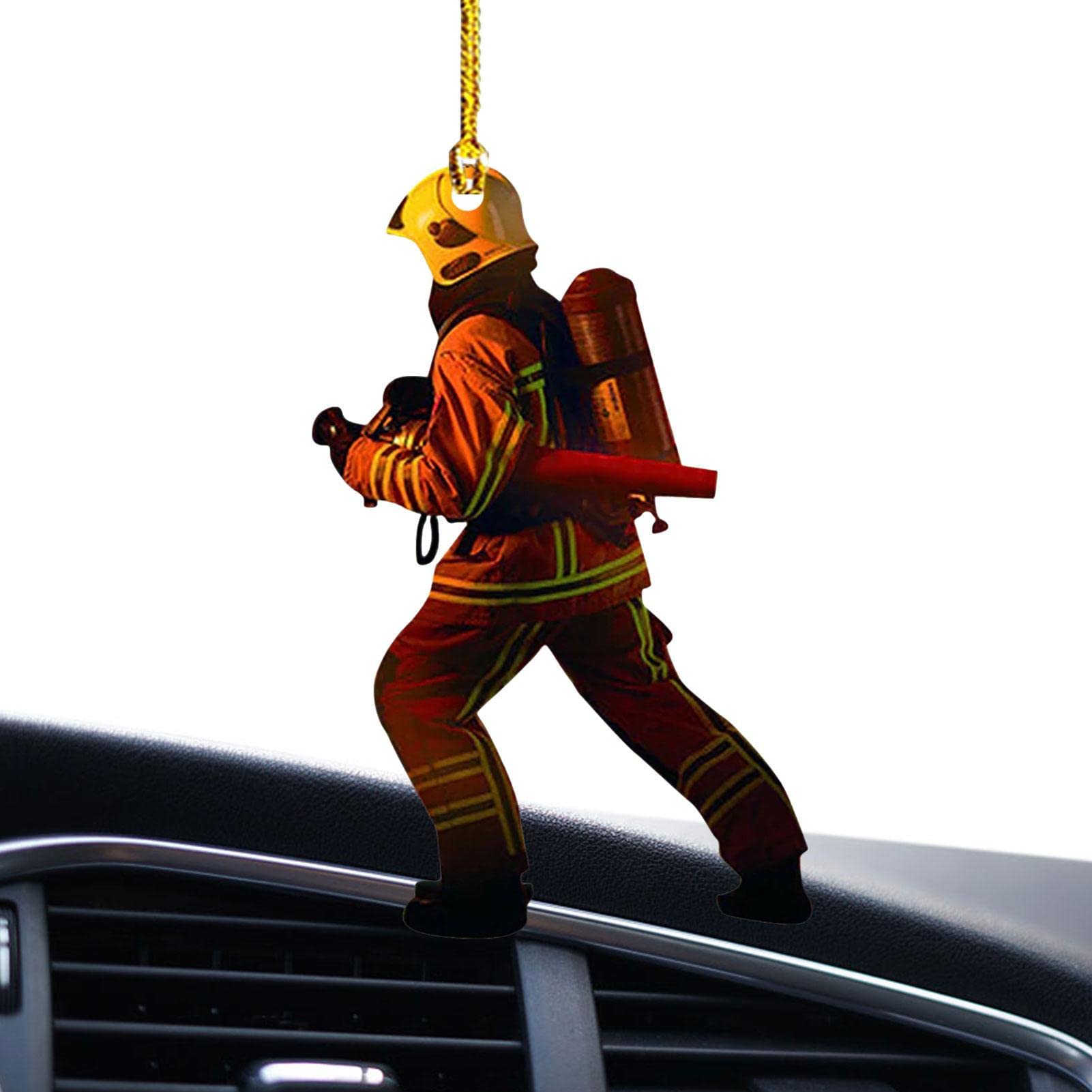 Genikeer Acrylic Firefighter Ornaments Pendant | Fireman Ornaments | Single-Side 2D Fireman Figurines Pendant For Car Tree