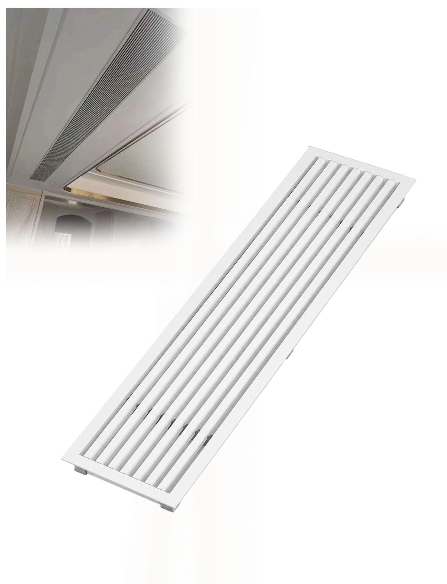 Griglia di ventilazione lineare AC, registro con cornice stretta in ABS 2 cm(Milk,900x150 mm)