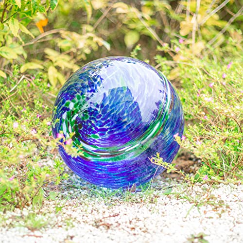 Vcuteka Glass Outdoor Gazing Globe, Blue And Green Hand Painted Swirled Sphere For Patio Garden Gazing Ball Yard Ornament, 10 Inch #TOP2