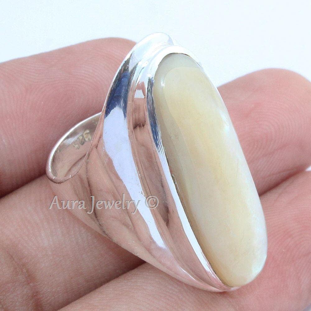 Anello in argento sterling massiccio 925 per ragazze Anello in madreperla genuino Anello di fidanzamento in argento sterling Anello con pietre preziose in madreperla