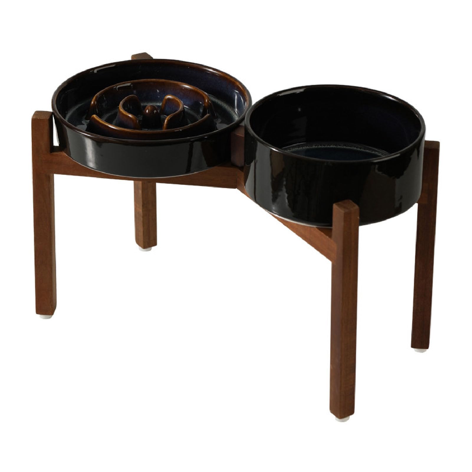 Cuenco de Cerámica para Gatos con Comedero Lento con Base de Madera Elevada, Comedero Elevado para Gatos Antideslizante y Fácil de Limpiar para Comida Seca y Húmeda (I. 1 Yen + h. AIN bul)