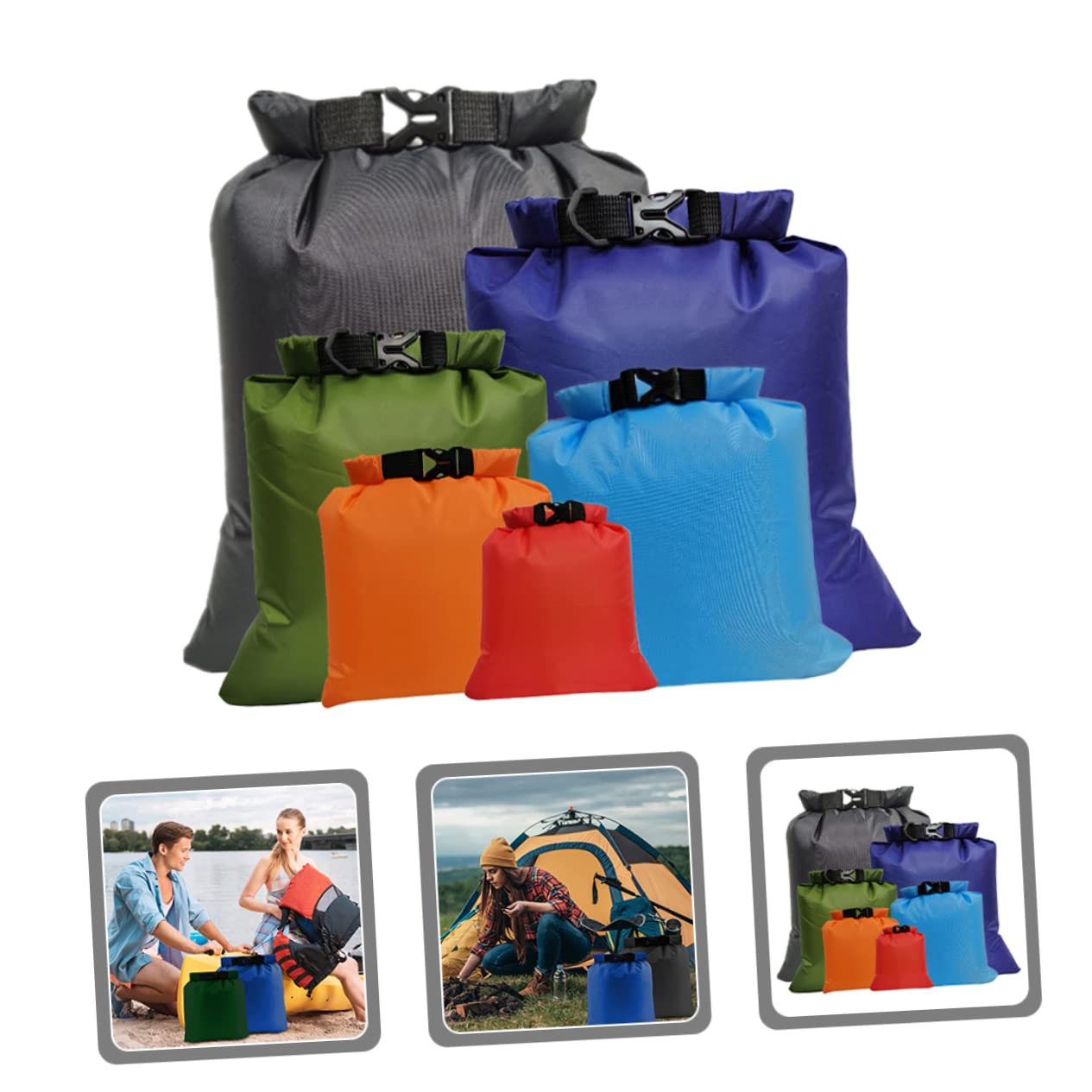 BIUDECO 6Pcs Storage Bags Versatile Outdoor Camping Dry Bags for Kayaking Paddle Boarding and Canoeing Adventures Sturdy Wear Resistant Design Assorted