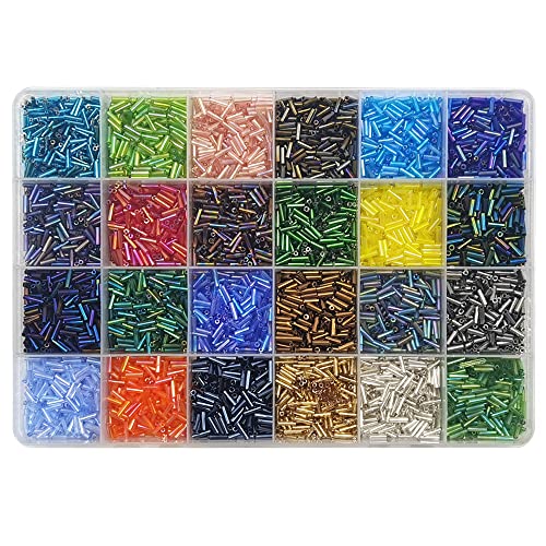 INSPIRELLE 2 * 6mm Tube Beads Kit - Glass Bugle Seed Beads for DIY Bracelet Necklaces (Approx 7000 Pieces 216 Gram)