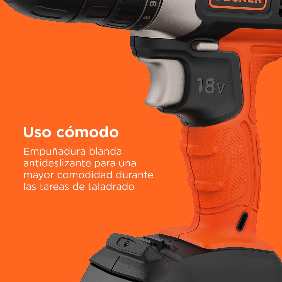 BLACK+DECKER Atornillador sin cable 18V, 37Nm par máximo, 10 posiciones de embrague, luz de trabajo LED, batería de 1,5Ah y cargador, BCD001C1-QW