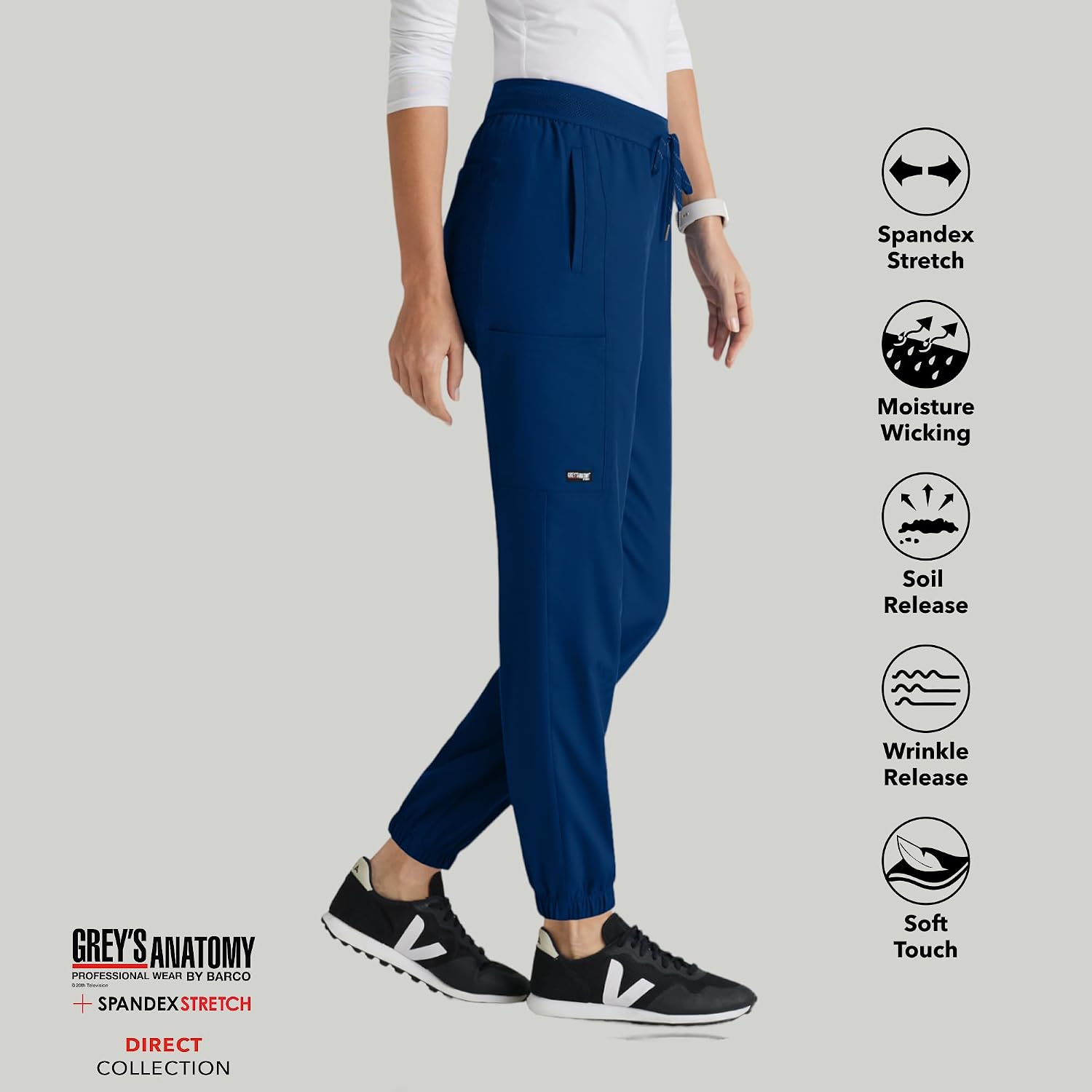 BARCO Grey's Anatomy Spandex Stretch Direct - Dash Scrub Jogger for Women, Elastic Waist Yoga Style Women's Scrub Pant
