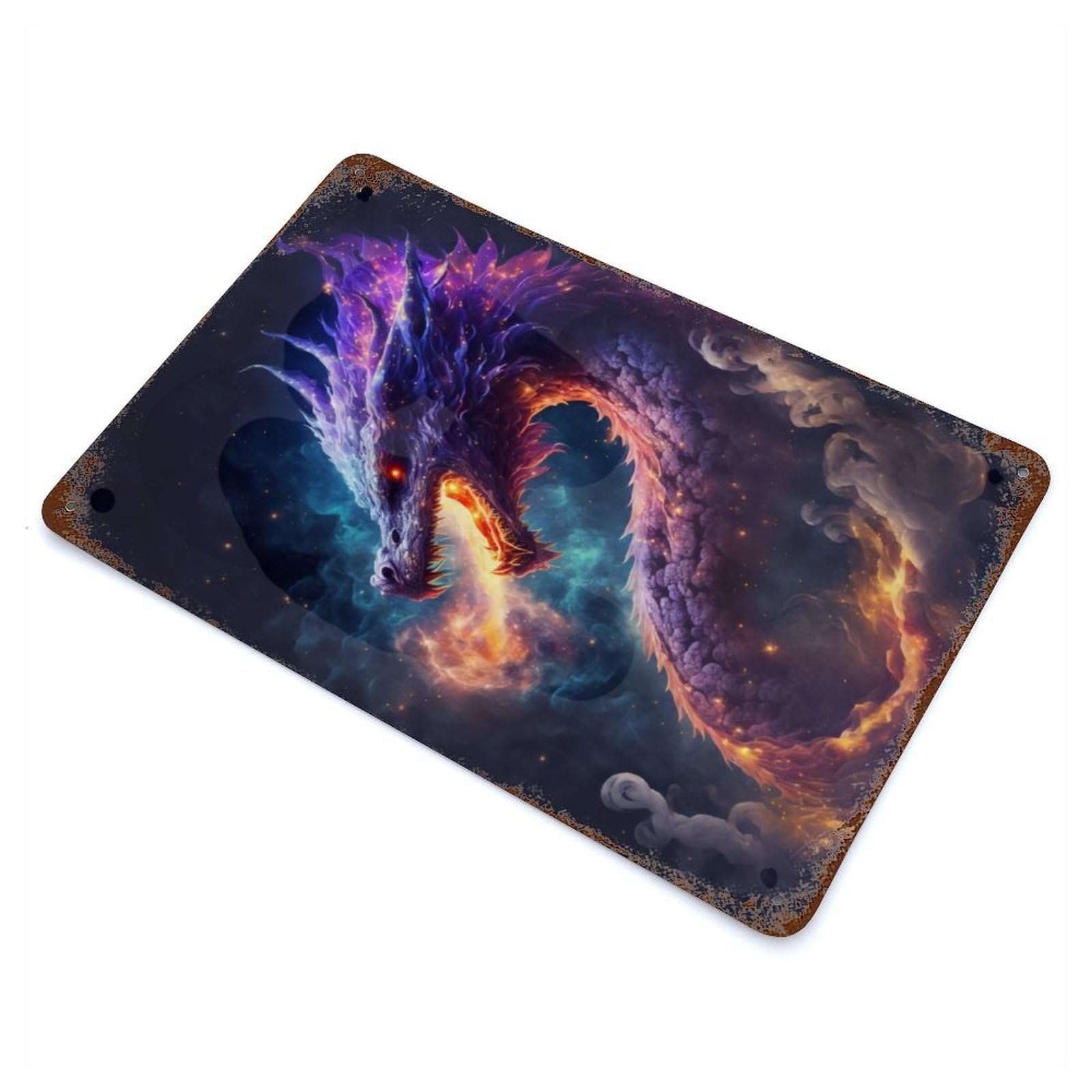 Elder Dragons Galaxy 11.8"x7.9" Aged Metal Wall Plaque, Retro Wall Decor for Farmhouse, Kitchen And Entryway Decor