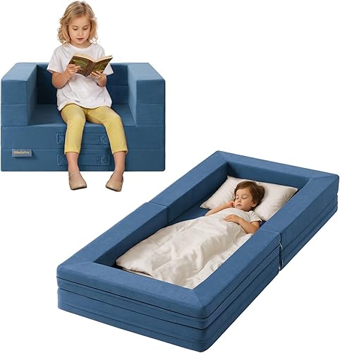 Miniatura 11 de Cama de Viaje para Niños Pequeños, Sofá Cama Convertible 3 en 1 para Niños Pequeños con Camas de Piso Portátiles, Sofá Reclinable Desplegable para