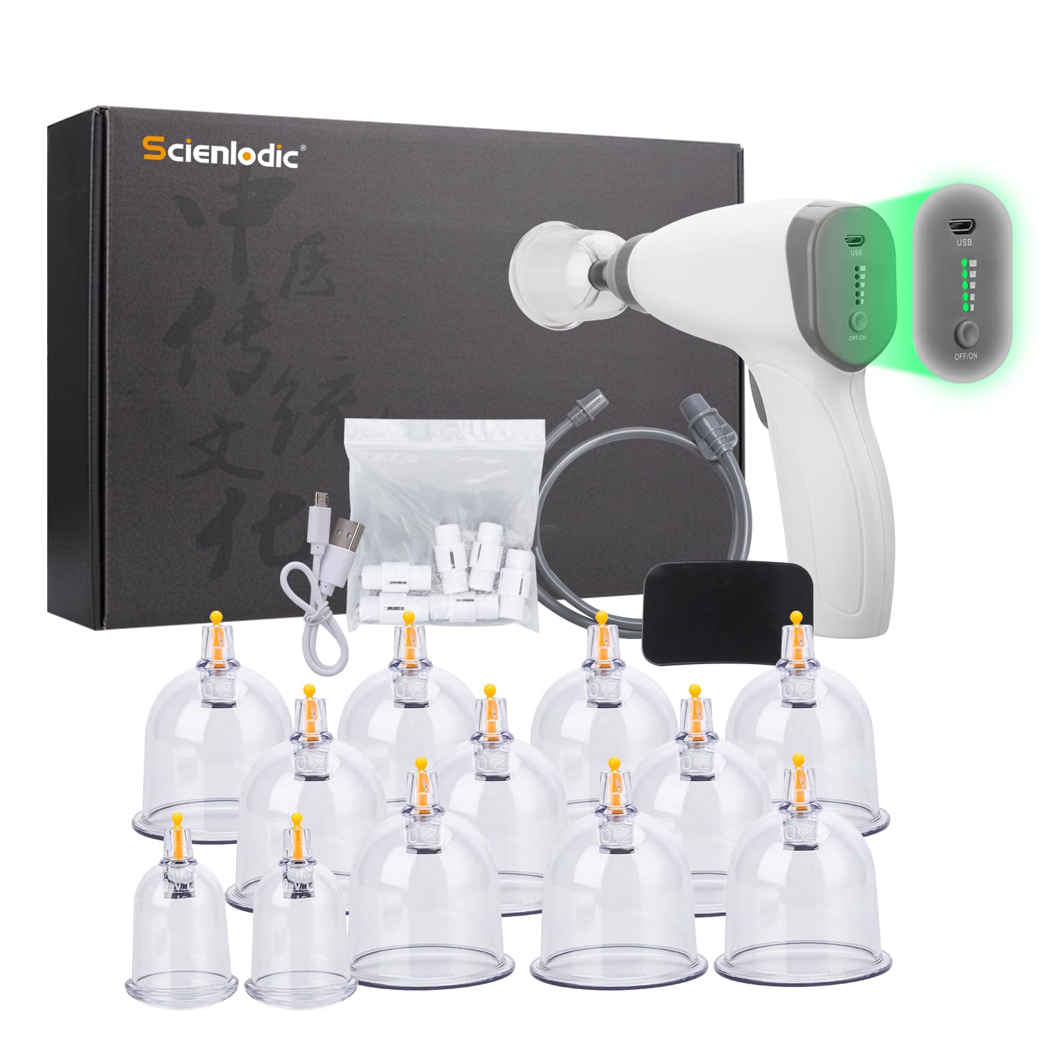 12-teiliges elektrisches Schröpf-Set, Cellulite-Schröpftherapie-Massagegerät, wiederaufladbares Vakuum-Schröpfen, einstellbares Saugset, Gua Sha und Schröpfgerät, Schmerzlinderung für den Rücken
