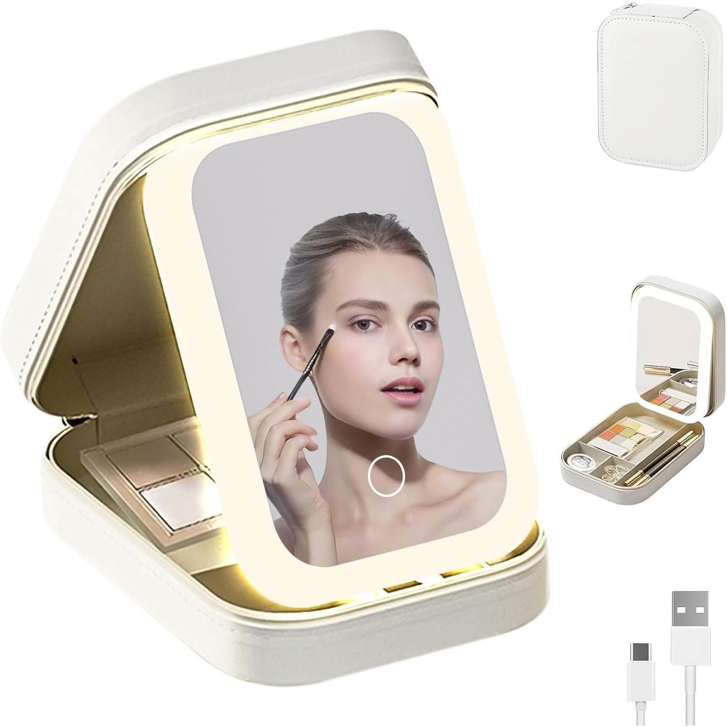 SIGNAMIO Compact Makeup Vanity with LED Mirror, Portable LED Mirror for Makeup, Stylish Vanity Table with Adjustable Lighting for Professional Results (White)-image-25