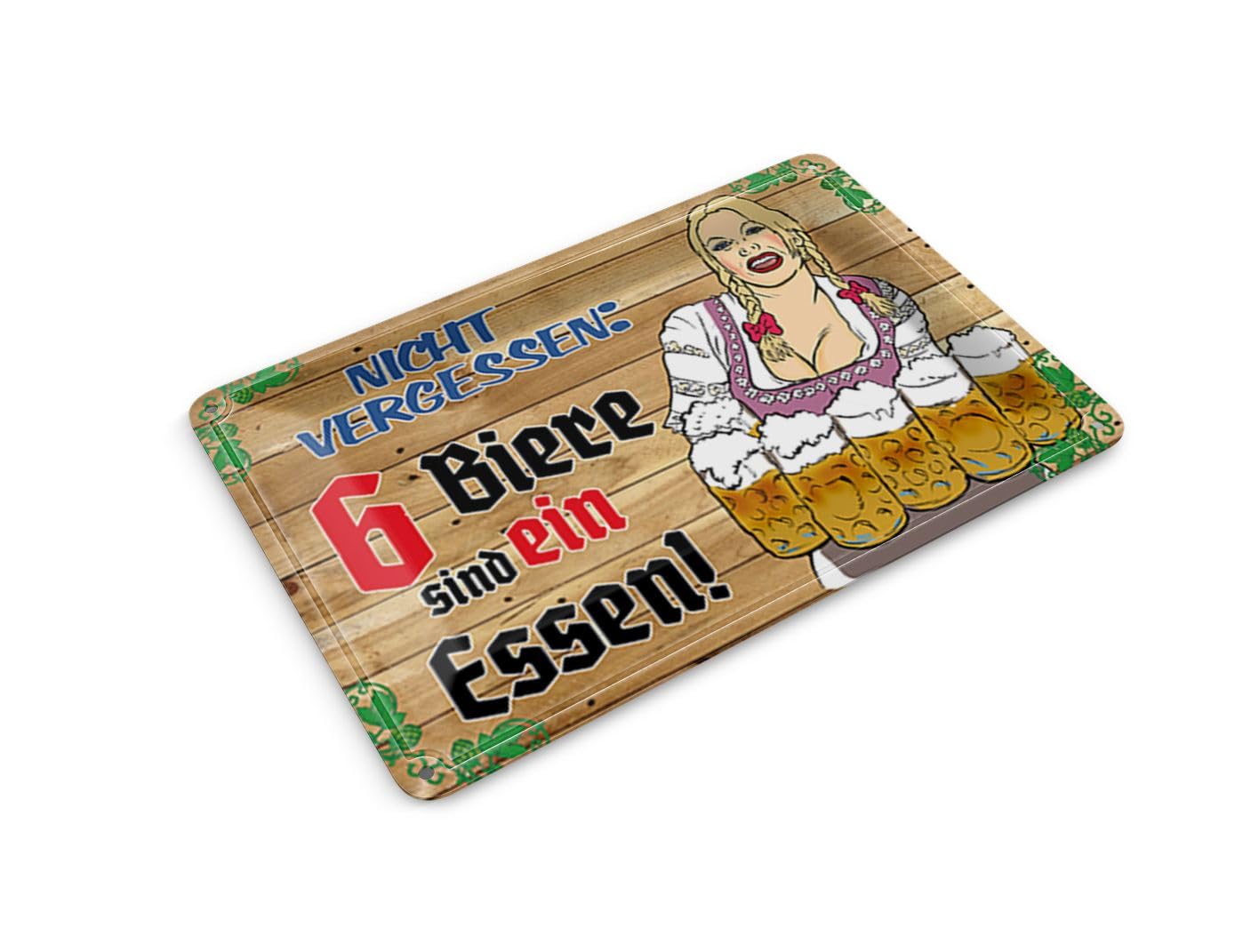 Femer Tin Postcard Alcohol 10 x 14 cm 6 Biere sind ein Essen Metal Decorative Sign