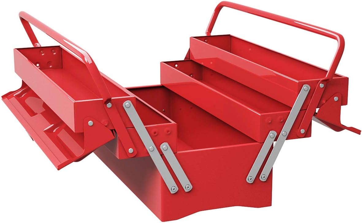 Goplus 20-Inch Metal Tool Box Portable 5-Tray Cantilever Steel Tool Chest Cabinet, Red - - 
