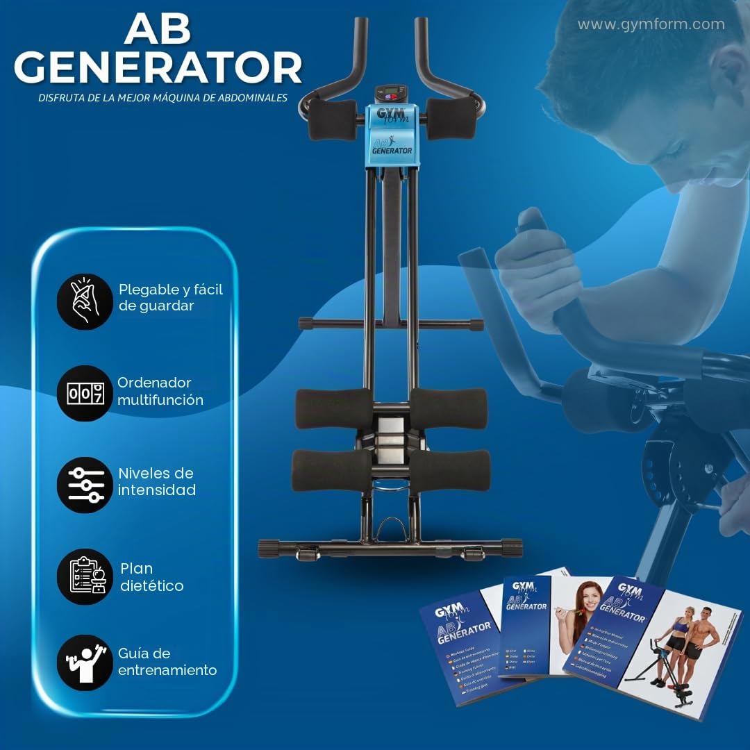 Maquina Abdominales GYMFORM AB Generator, Ejercita Todo el Cuerpo, Entrenamiento Funcional de Abdominales, Brazos, Piernas, Cardio + Fitness