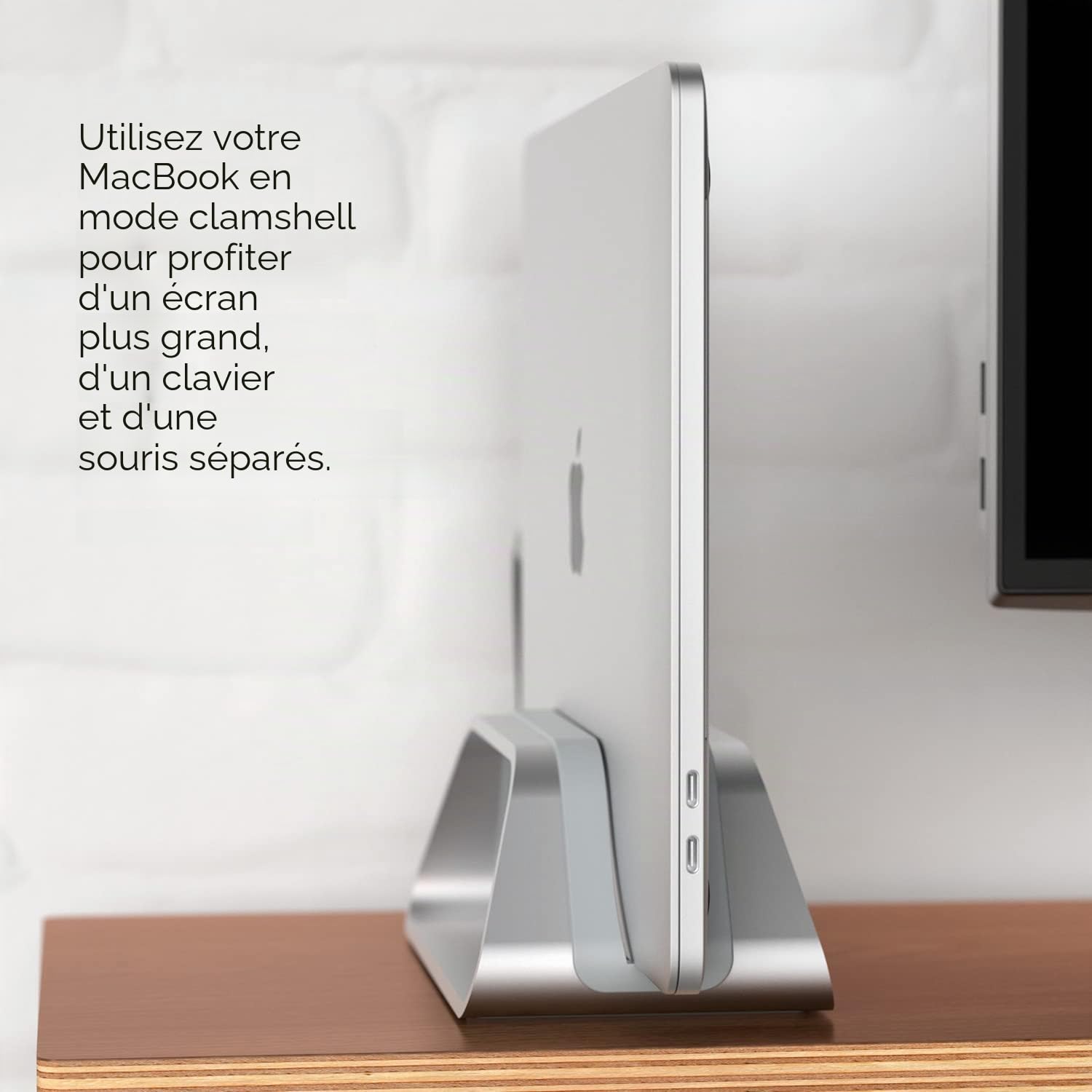 HumanCentric Support Vertical Compatible avec MacBook Pro et MacBook Air, Support de Bureau pour Laptop, en Aluminium, Inserts interchangeables pour s'adapter à différents modèles, argenté