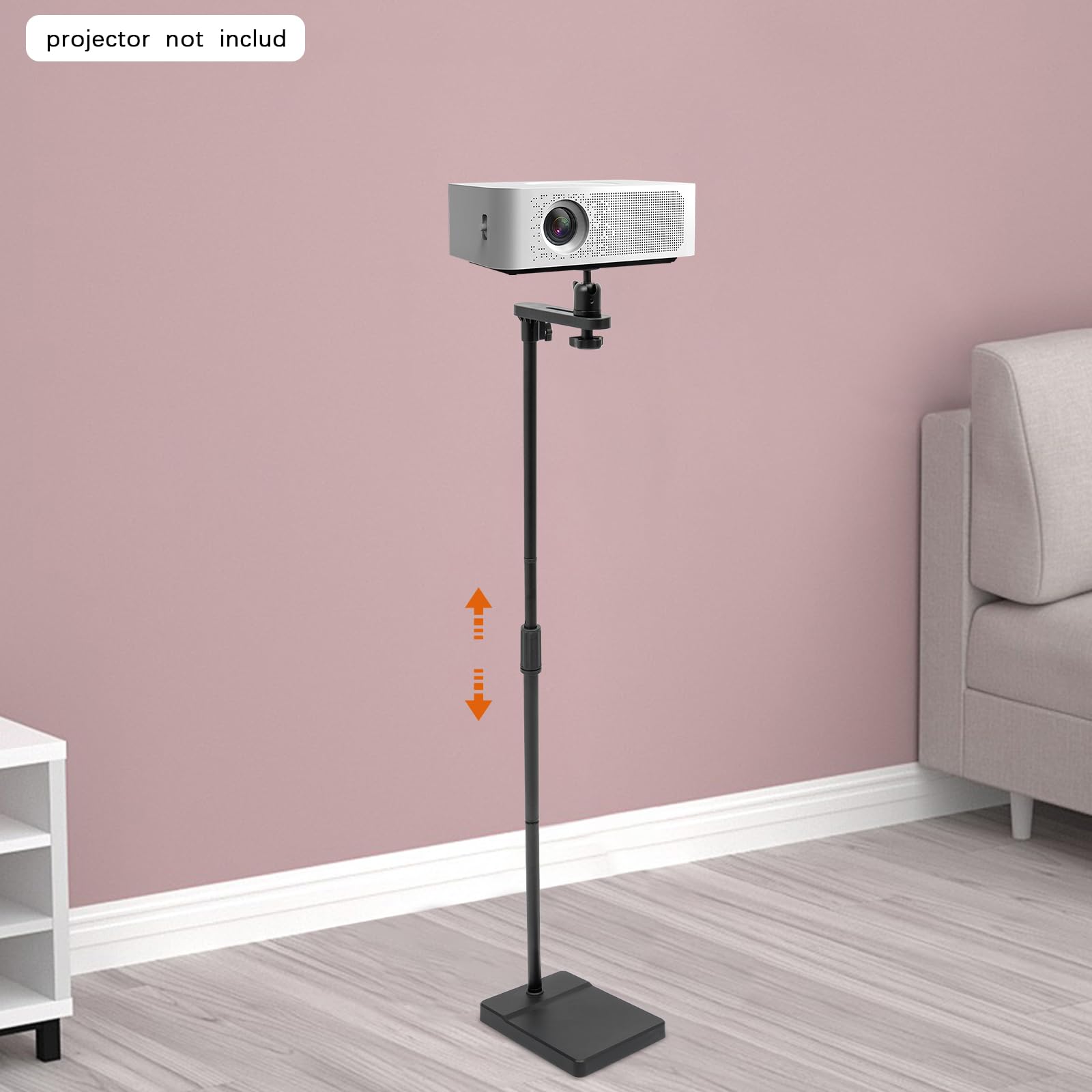 Support de sol pour projecteur, réglable en hauteur, 122 à 154 cm, rotation à 360 °, pour home cinéma, bureau, présentations, support de sol stable (noir)