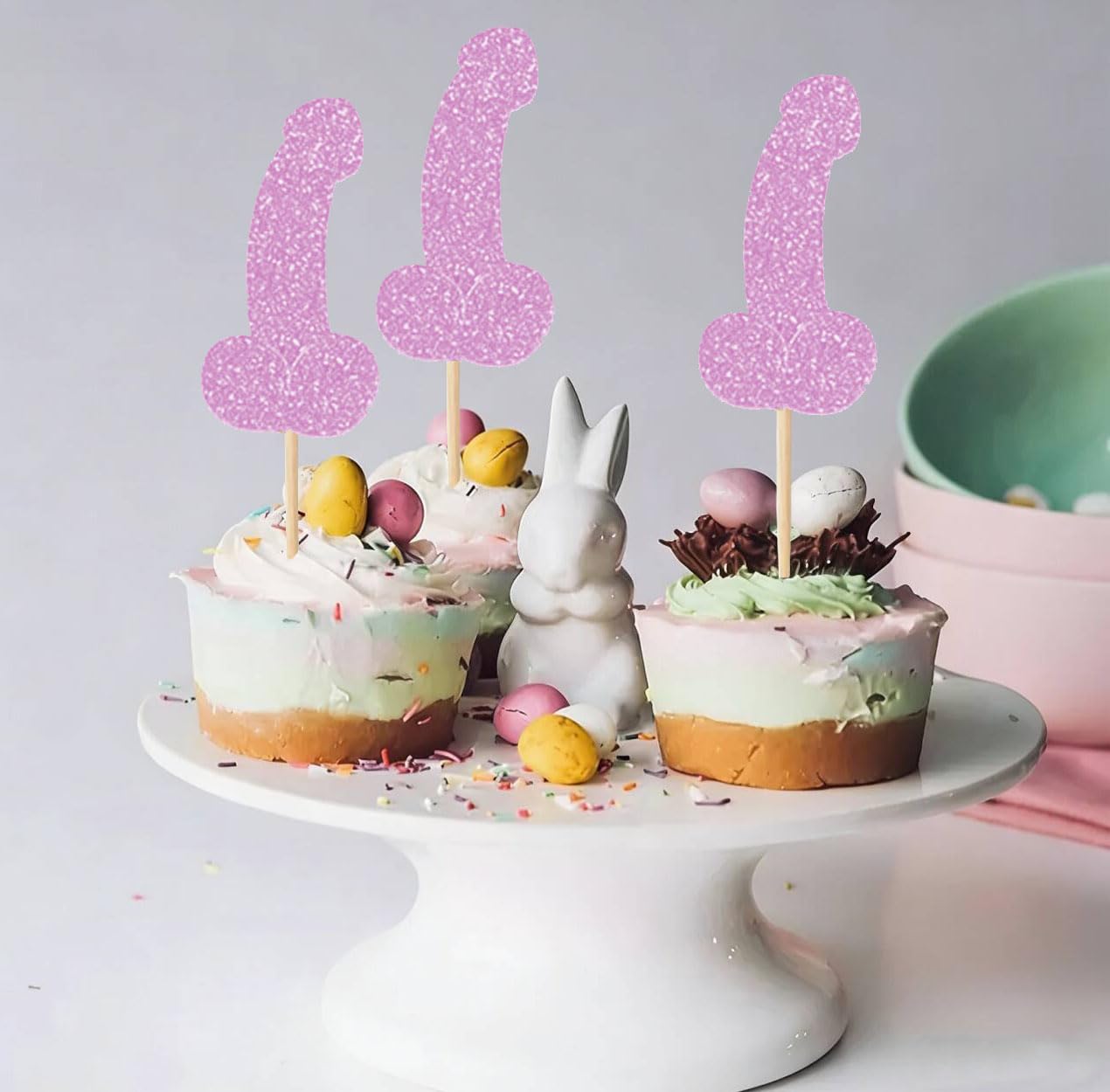 12 Pcs Prank Bachelorette Party Cake Cupcake Topper Decoration Gender Glitter Pick for Hen Bridal Shower Engagement Supplier Favor Game Tool Decor Set Y2 - Image 2