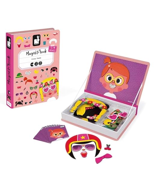 Janod - Magneti'Book Crazy Faces niña - Juego Educativo Magnético de 55 Piezas - Desarrolla la Motricidad Fina y la Imaginación - A Partir de 3 Años, J02717