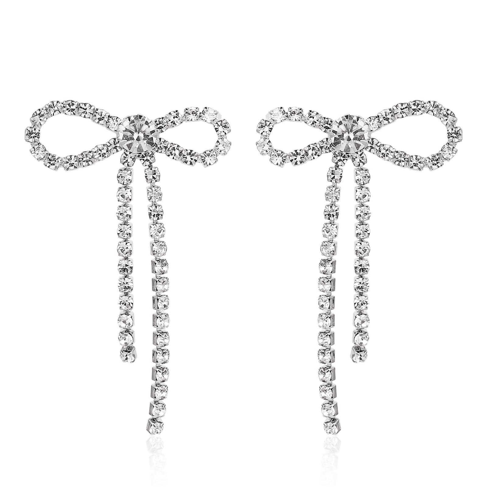Elegant Bow Earrings Shiny Rhinestone Dangle Earrings Colorful Sparkly Crystal Long Tassel Bowknot Dangle Earring for Women