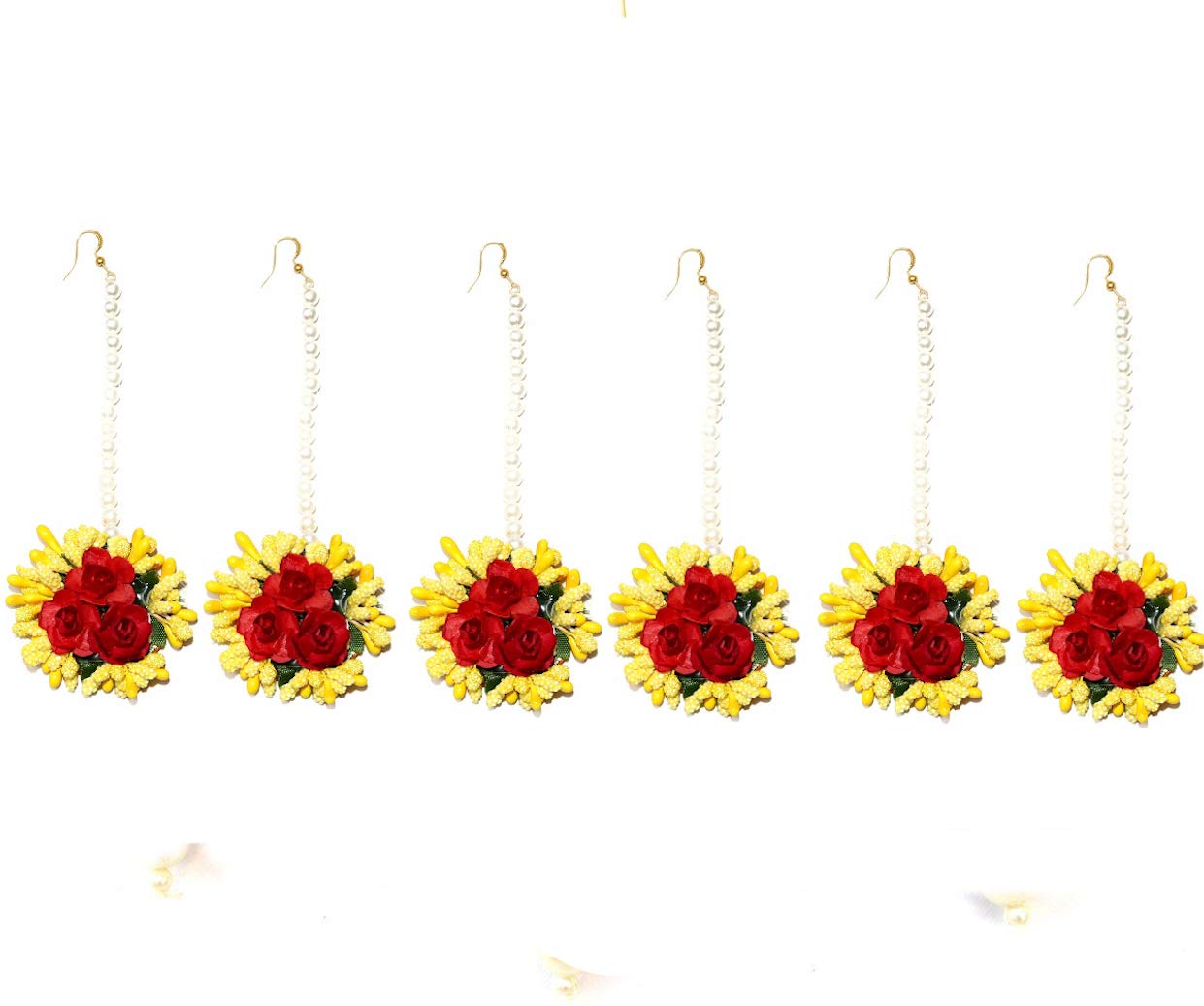 URBAN SIGMA Flower Maang tikka Jewellery Set for Wedding | Baby shower | Haldi | Mehandi | Party in Red and Yellow colour for Girls and Women(Combo of 6) (B084FFVMTJ) Amazon Price History, Amazon Price Tracker
