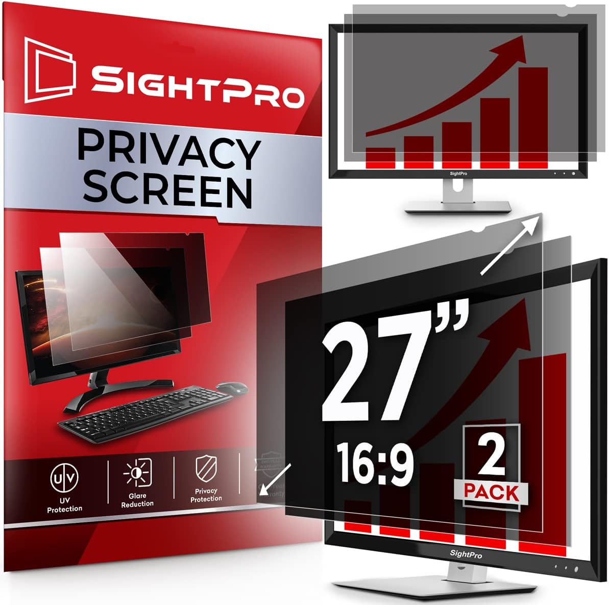 SightPro27 Inch 16:9 [2 Pack] Computer Privacy Screen Filter for Monitor - Privacy Shield and Anti-Glare Protector