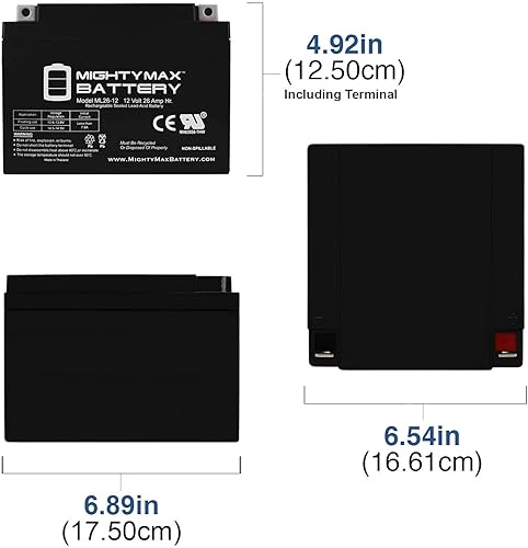 Miniatura 2 de Mighty Max Battery Batería de 12V 26AH para incubadora de soporte aerotransportado 185A Plus, 20H Voyager