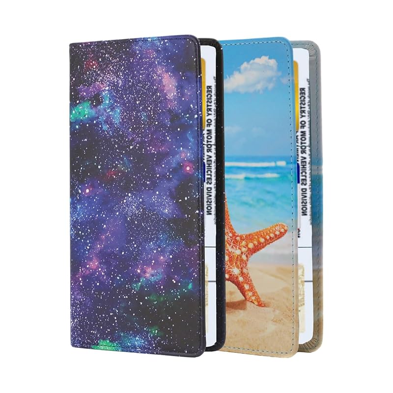 TILDOSAC Porta-Documentos Automotivo em Couro Sintético PU com Fechamento Magnético, 6 Compartimentos, Azul e Roxo, Kit com 2 unidades