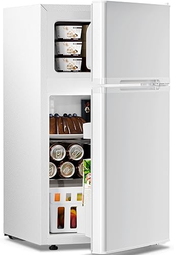 Antarctic Star 3.2 pies cúbicos, refrigerador compacto, mini refrigerador con congelador, refrigerador de doble temperatura, termostato ajustable,