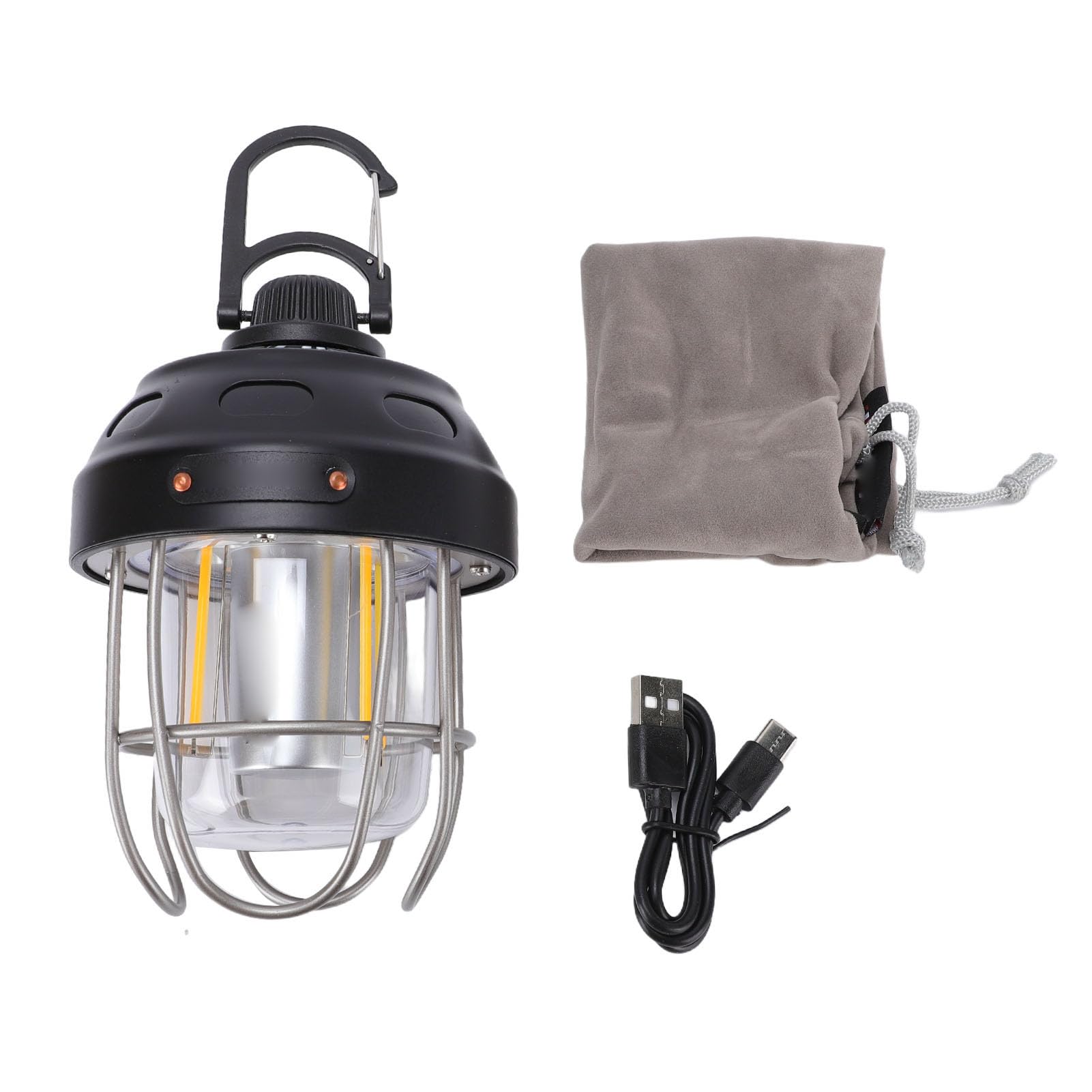 Lanterna da Campeggio Ricaricabile, LED in Acciaio Al Carbonio a 5 modalità con Power Bank di Tipo C, IPX3 per Luce di Emergenza Esterna