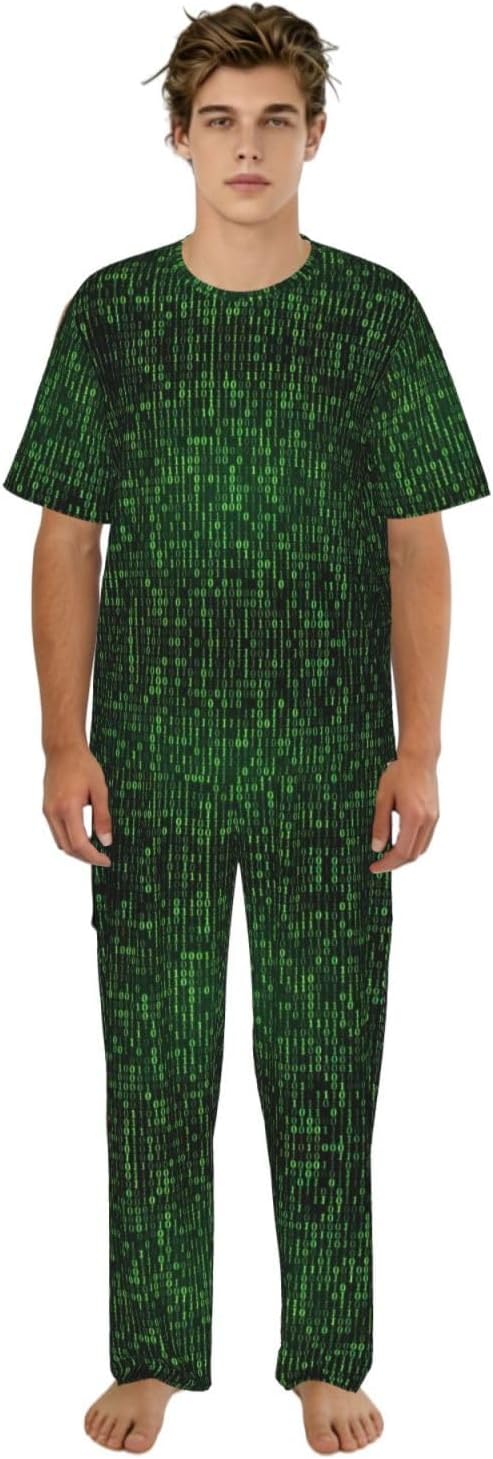 Men'S 2 Piece Loungewear Pajama Set Hacker Era Print Short Sleeve Tee Top And Pants Set S-3xl