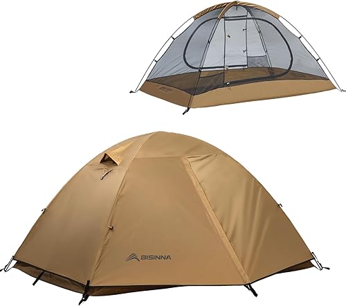 Miniatura 1 de BISINNA Tienda de campaña para 2 personas, ligera, impermeable, 3 estaciones, con poste de aluminio para montañismo al aire libre, senderismo, viajes