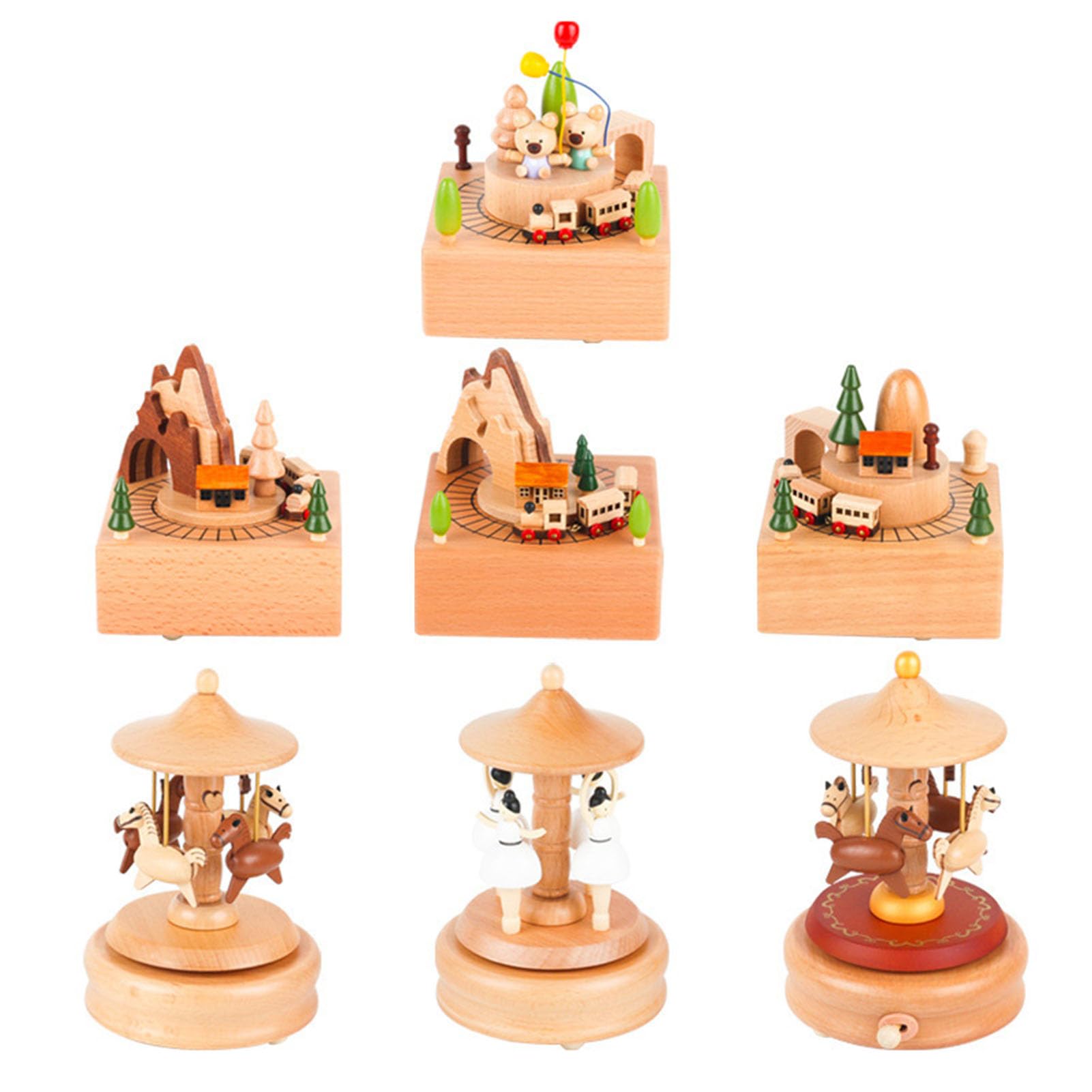 Carillon in legno Stili multipli: ballerina rotante, giostra, castello, ruota panoramica, regalo for ragazze e decorazioni for la casa(H)