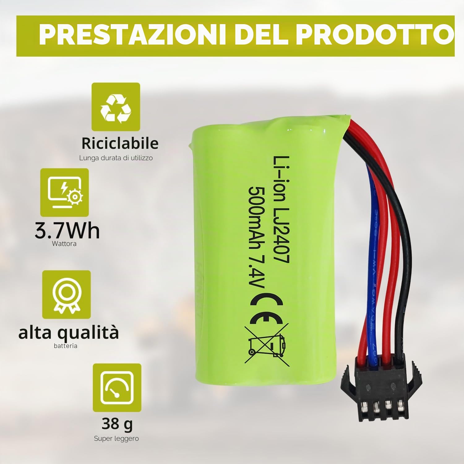 2PCS 7.4V 500mah batteria al litio ad alta velocità per EC16 DE85 Barca telecomandata/modello di nave/modello di auto