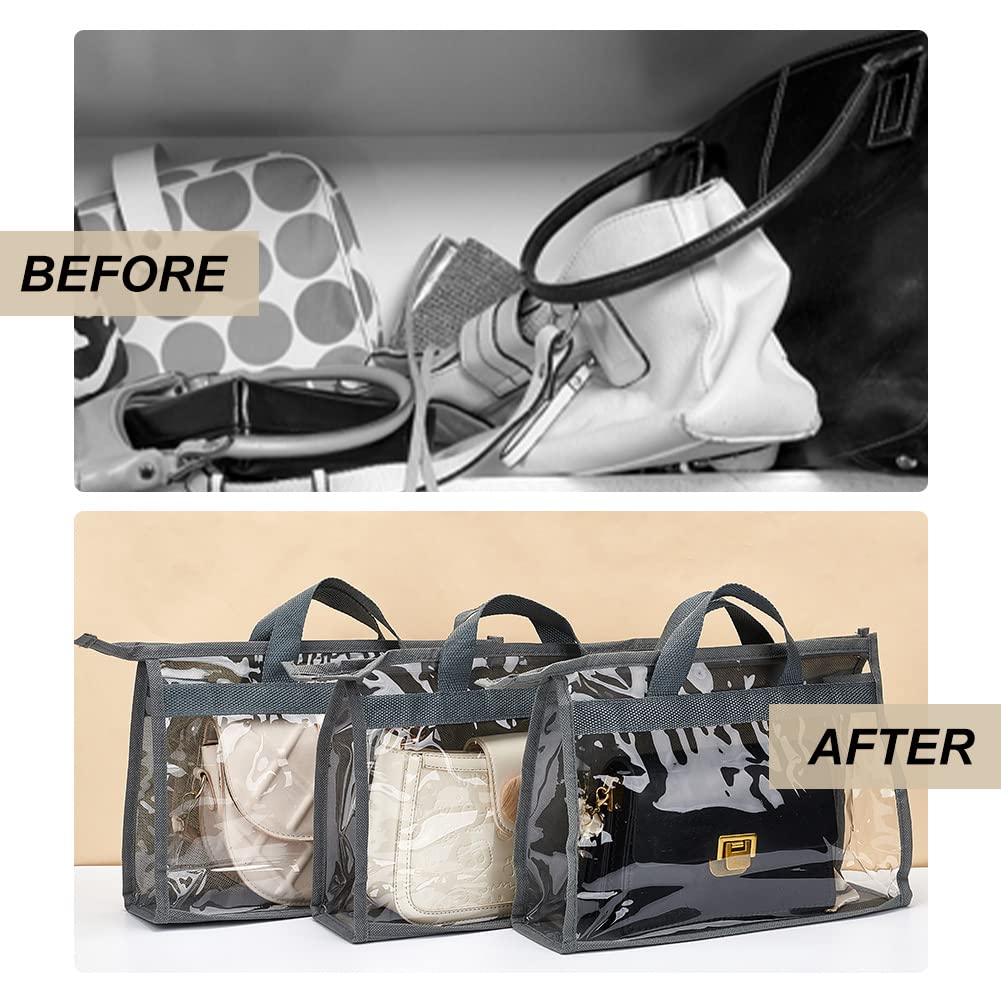 PH PandaHall 5 Pack Handbag Storage Organizer, Transparent Hanging Purse Storage Bags Grey Handbag Dust Bags with Zipper and Handle for Closet Door Shelf, 22.5x32.5x9.5cm/8.9x12.8x3.7 inch