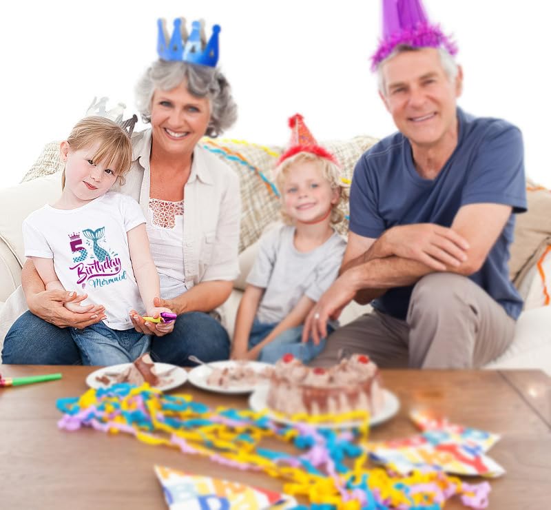 5th Birthday Shirt for Girls, Dress T Shirt for 5 Year Old Gift Outfit Decoration Mermaid Birthday Clothes for Girls White3