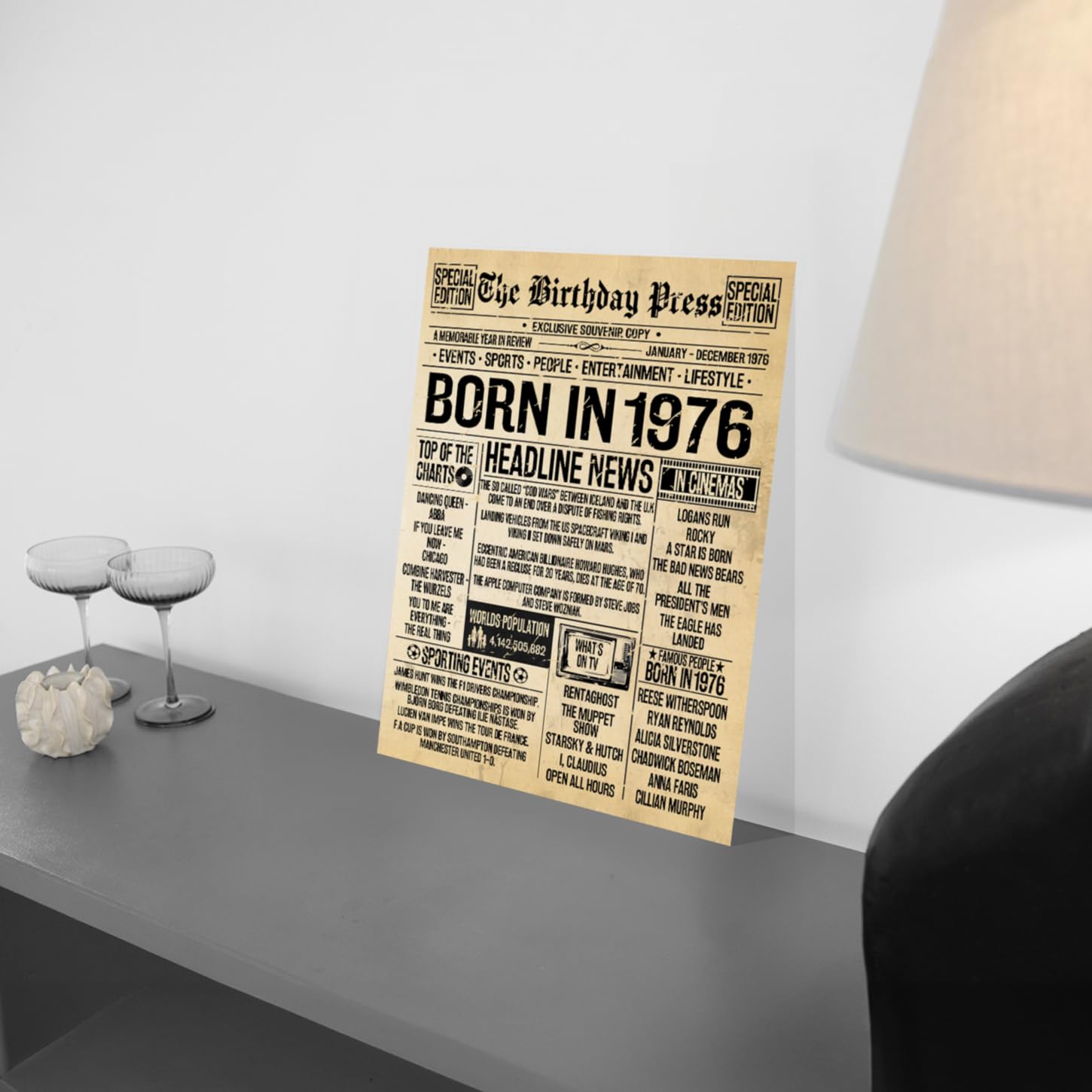 Stuff4 50th Birthday Poster Unframed - Born In 1976 Vintage Newspaper - Happy 50th Birthday Gifts for Women Men Retro Back In 1976, 8x10 Inch Decor Decoration Bday Party — view 2