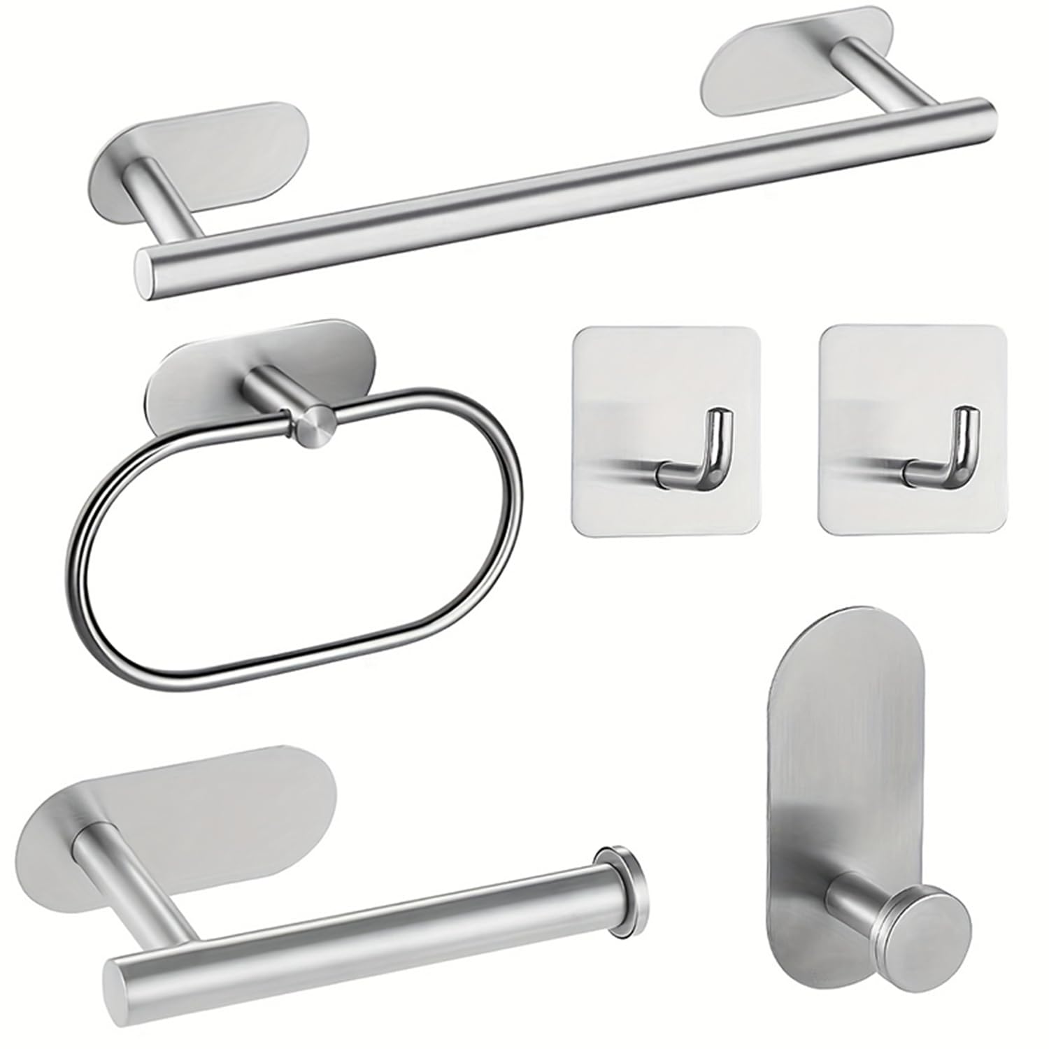 Stainless Steel Bathroom Hardware Set,6 pcs Wall Mounted Bath Accessories with 180 Degree Swivel Towel Ring, Toilet Roll Holder, Towel Rail and Robe Hook for Bathroom
