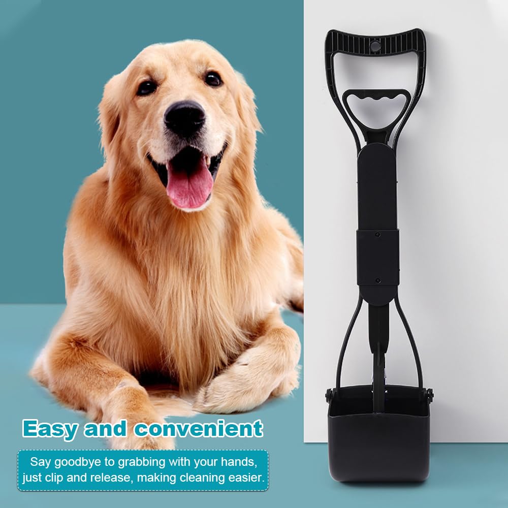 Paletta portatile per cani e gatti, 60 cm, pieghevole, con manico lungo, con 2 rotoli di sacchetti per la cacca per cani e gatti, ghiaia per esterni (nero)