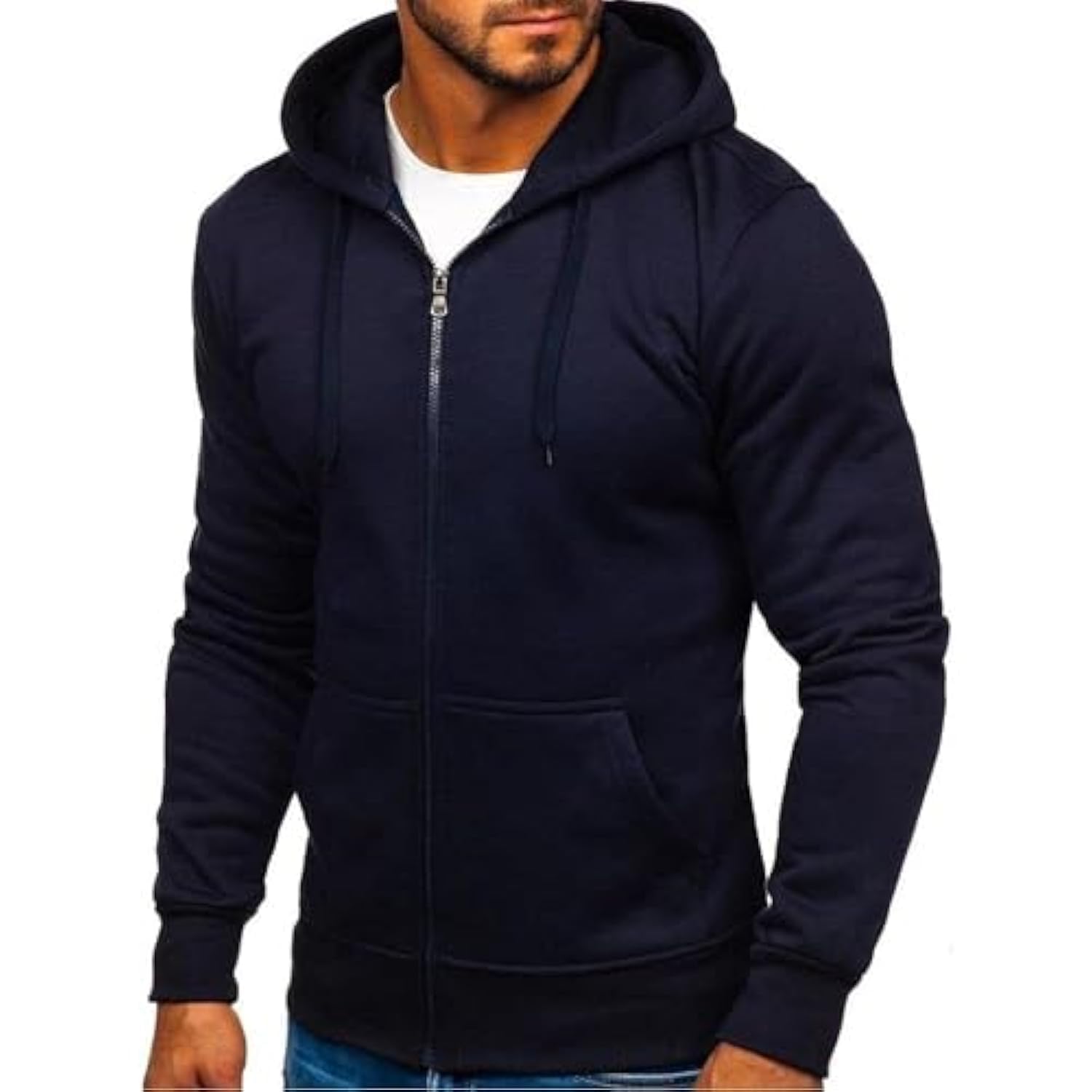 Men'S Casual Zipper Hoodies Sweatshirts Male Black Green Solid Color Hooded Outerwear Tops S-2Xl