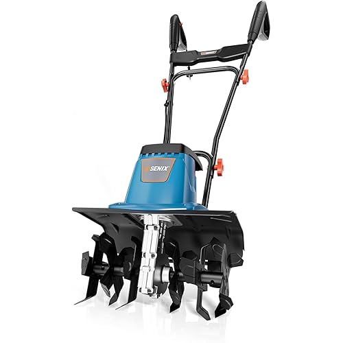 SENIX Electric Corded Garden Tiller & Cultivator, Steel Tines, 13.5 Amp, 16″ Till Width,8″ Till Width 3-Position Wheel Adjustment-Heavy Duty Gardening Machine Equipment for Lawn, Yard, & Grass