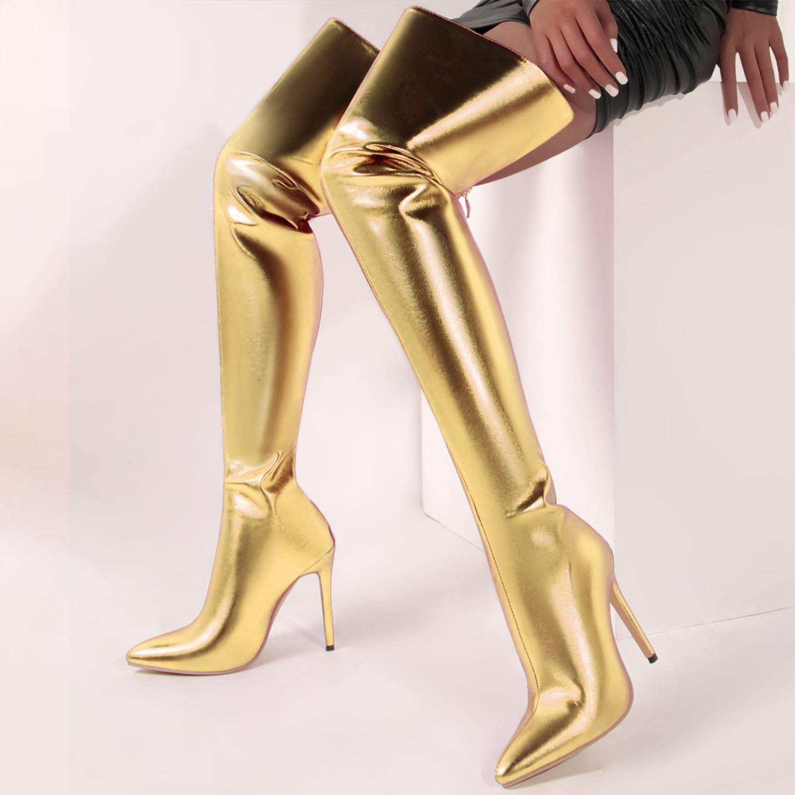 Botas de mujer con puntera ancha, botas altas hasta la rodilla para mujer, cómodas, ligeras, botas altas con tacón a prueba de viento, botas de montar para mujer antideslizantes para otoño e