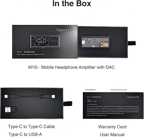 Miniatura 7 de Questyle Amplificador de auriculares M15i certificado MFi Amplificadores DAC USB C portátiles con salidas dobles de 0.173 in0.138 in compatible con
