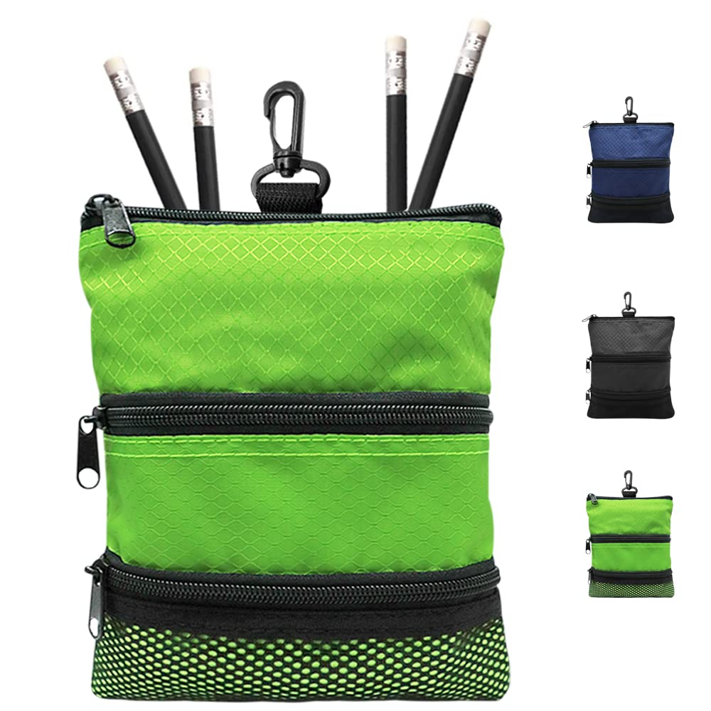 FINGER TEN Golf Pouch Bag for Valuables Tee Color with 4 Golf Pencil Pack, Zippered Pocket Gear Clip Hook to Bag