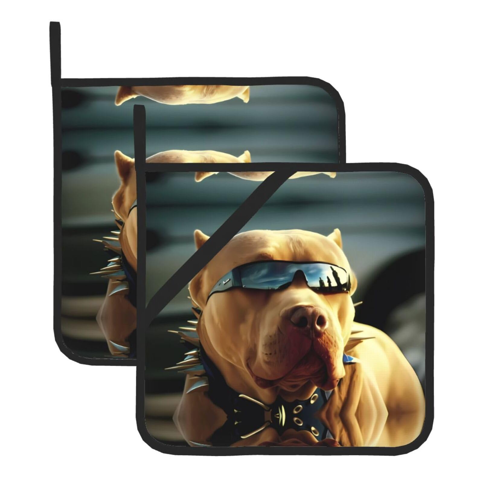 WHJSHOP Dogs Prints Square Hot Pads for Kitchen - Waterproof Pot Covers with Hanging Loops - Thick Heat Resistant Trivets for Serving & BBQ, 2-Piece Set