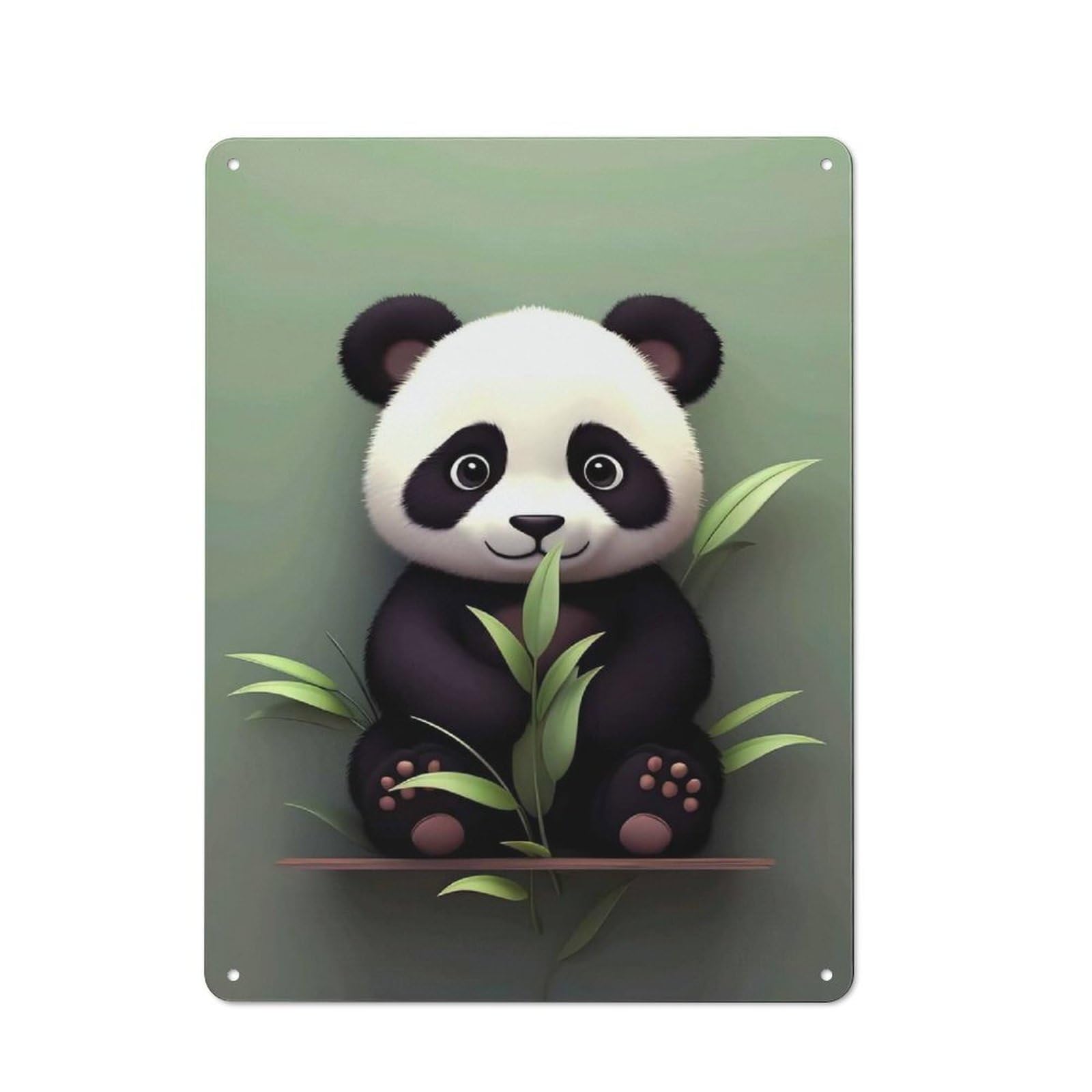 Junmoney Cute Panda With Bamboo Leaves 40X30cm Rustic Metal Plaque With For Café Or Restaurant, For Themed Interiors In Cafés And Restaurants