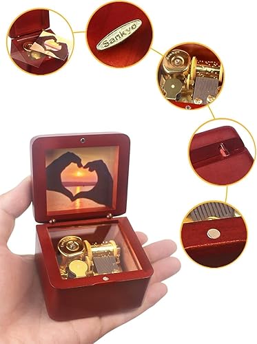 Miniatura 4 de Sinzyo Caja de música de madera natural con fotos personalizables, caja musical de cuerda para regalo para Navidad, cumpleaños y día de San Valentín
