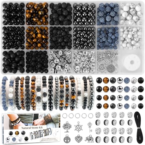 Zefy 467 Pcs 6/8mm Natural Stone Beads (14 Colors)
