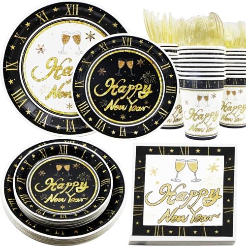 175pcs Happy New Year Paper Plates and Napkins Set