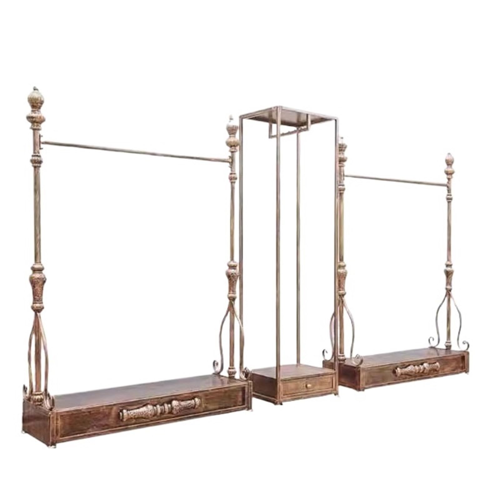 LJHFG63KUYT Clothes Rack Forged Iron Floor Hanger - European Retro Style, Antique Bronze Display Stand(Large)