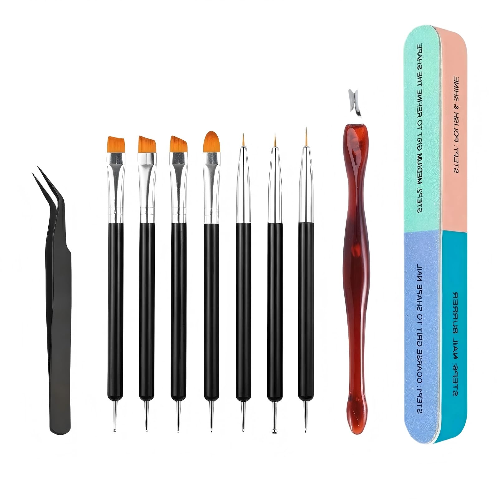 6 Pinceaux Nail Art，6 Stylos à Pointes Doubles, Kit d’Outils de Manucure pour Nail Art DIY à la Maison ou en Salon (Noir)