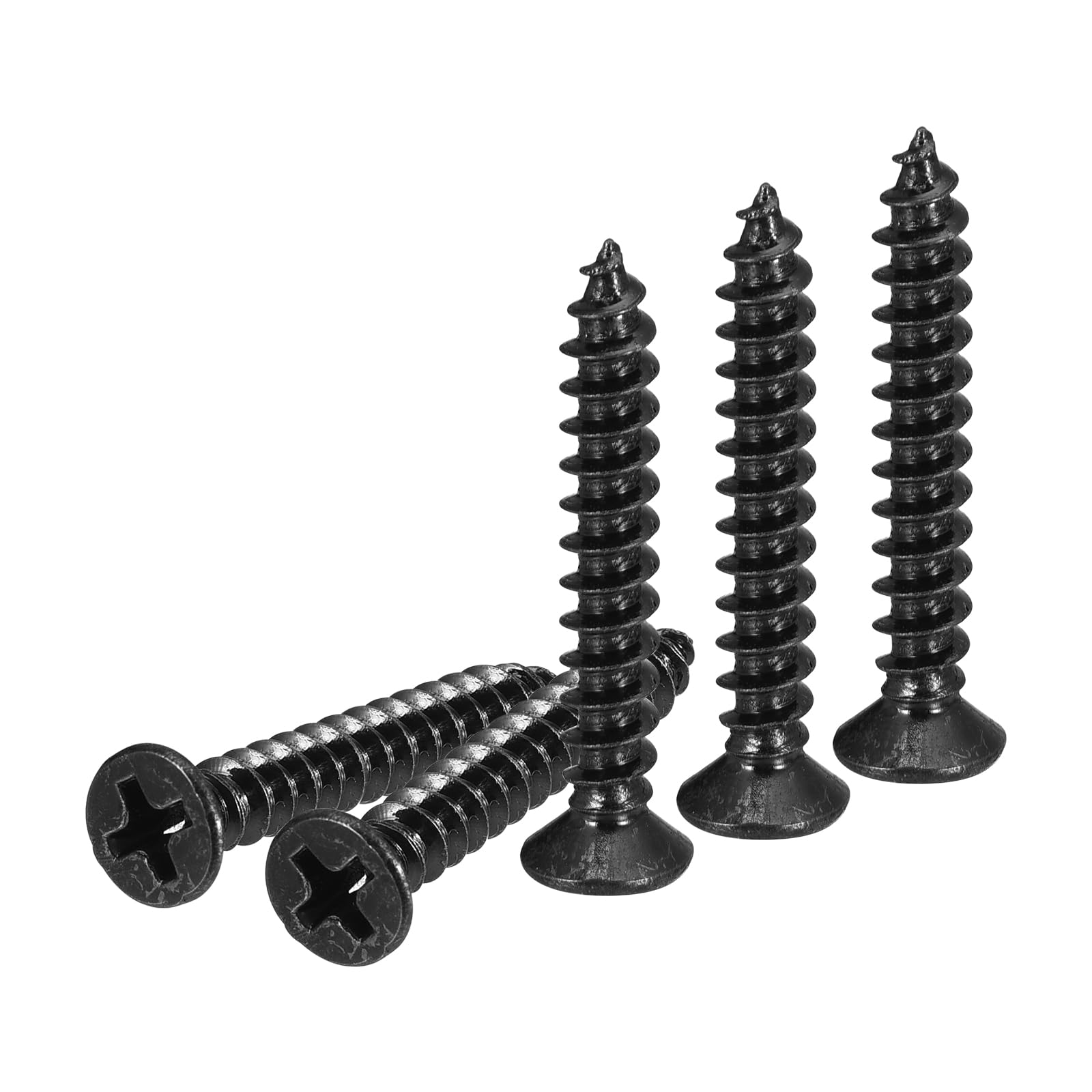 DTGN 100Pcs M4x25mm Flat Head Wood Screws, Carbon Steel Phillips Self Tapping Screws - Good for Woodworking Furniture - Black