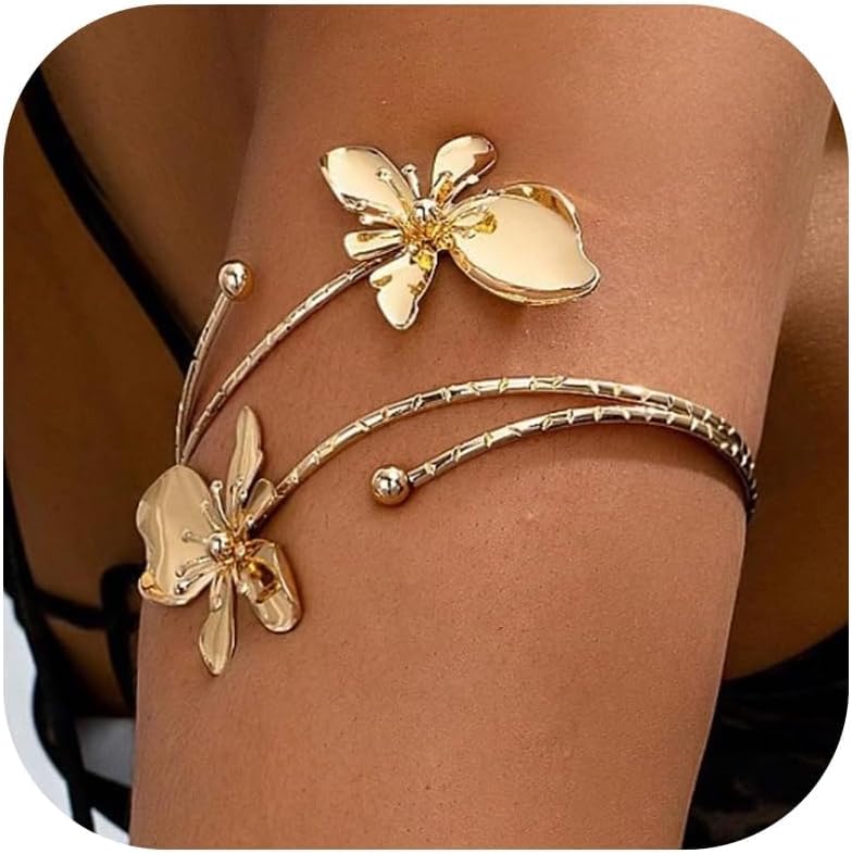 “Adjustable Flower Cuff Bangle Bracelet Gold Armband Upper Jewelry”